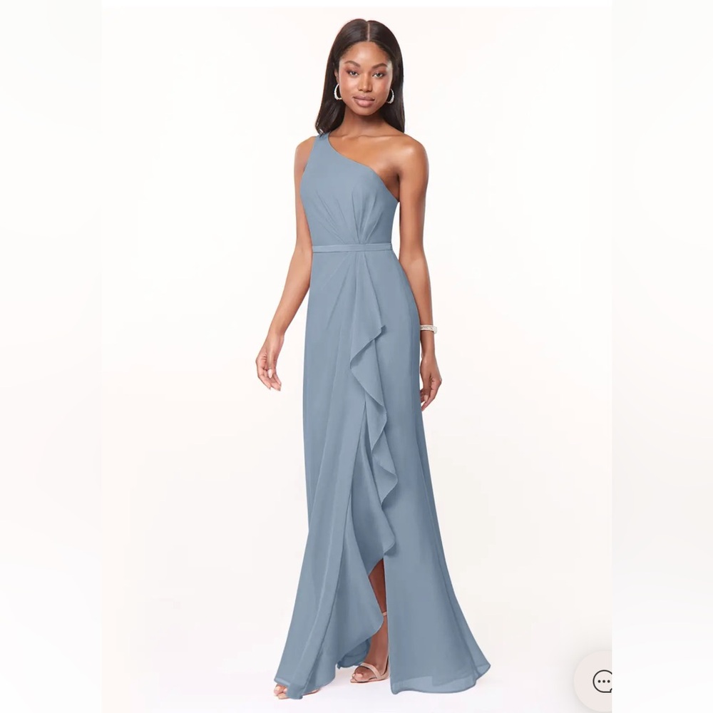 AZAZIE LIZA Dusty Blue Mermaid One Shoulder Chiffon Dress